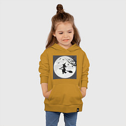 Толстовка детская хлопковая Ведьма в полнолуние летит на шабаш, цвет: горчичный — фото 2