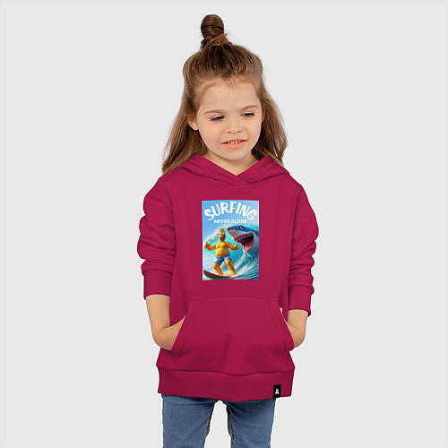 Детская толстовка-худи Homer Simpson and shark - surfing never alone / Маджента – фото 4