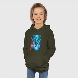 Толстовка детская хлопковая Cool cyber dancer - neon glow, цвет: хаки — фото 2