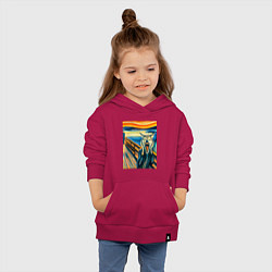 Толстовка детская хлопковая Волк кричит на картине Эдварда Мунка - мем искусст, цвет: маджента — фото 2