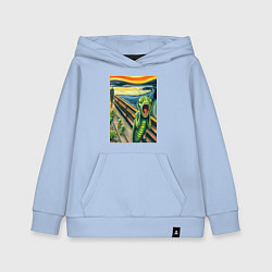 Толстовка детская хлопковая Кузнечик кричит на картине Эдварда Мунка - мем иск, цвет: мягкое небо