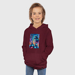 Толстовка детская хлопковая Totoro and cats - cyberpunk, цвет: меланж-бордовый — фото 2