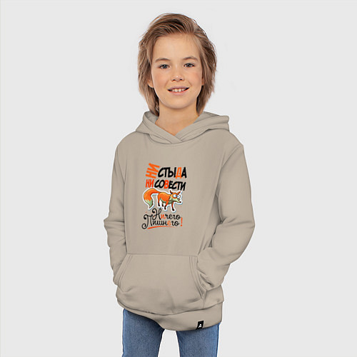 Детская толстовка-худи Ни стыда ни совести - ничего лишнего / Миндальный – фото 3