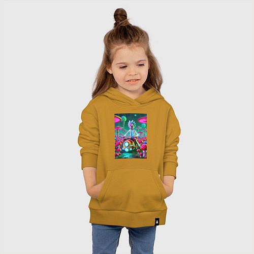 Детская толстовка-худи Рик на космическом мотоцикле - нейроарт / Горчичный – фото 4