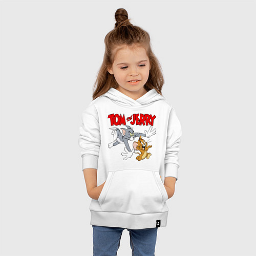 Детская толстовка-худи Том и Джерри - погоня / Белый – фото 4