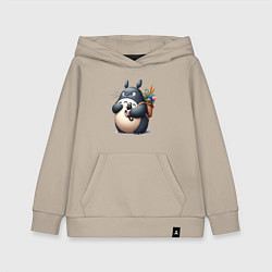 Толстовка детская хлопковая Totoro and black cat - anime, цвет: миндальный