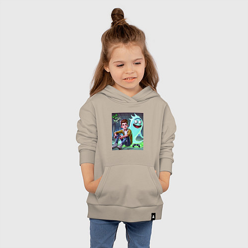 Детская толстовка-худи Морти и призрак Рика Санчеса - нейроарт фантазия / Миндальный – фото 4
