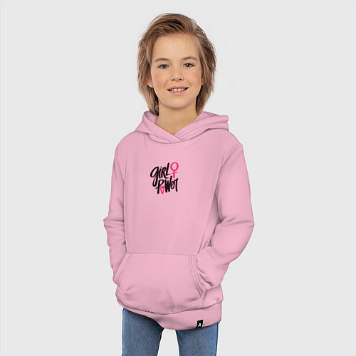 Детская толстовка-худи Girl power black and pink / Светло-розовый – фото 3