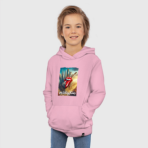 Детская толстовка-худи Rolling Stones - logo-guitar / Светло-розовый – фото 3