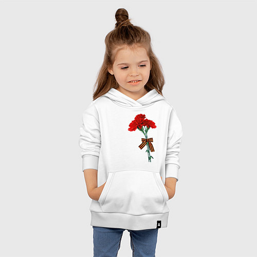 Детская толстовка-худи Букет гвоздики и георгиевская лента / Белый – фото 4