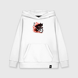 Толстовка детская хлопковая Чёрный демонический кот на велосипеде, цвет: белый