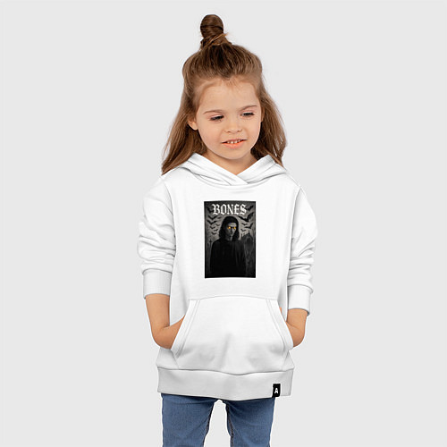 Детская толстовка-худи Bones с желтыми горящими глазами / Белый – фото 4