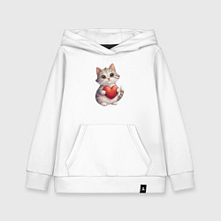 Толстовка детская хлопковая Серый кот держит сердце в лапах, цвет: белый