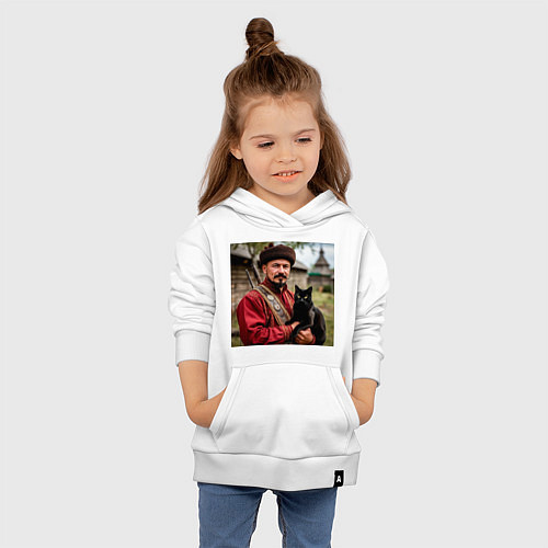 Детская толстовка-худи Казак с чёрным котом / Белый – фото 4