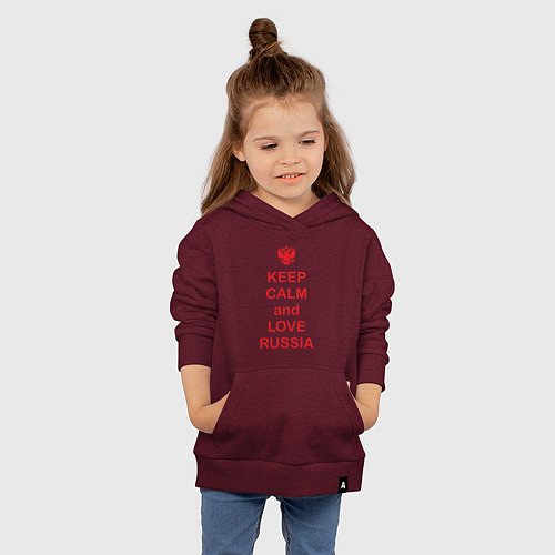 Детская толстовка-худи Keep Calm & Love Russia / Меланж-бордовый – фото 4