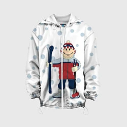 Куртка с капюшоном детская Лыжник, цвет: 3D-белый