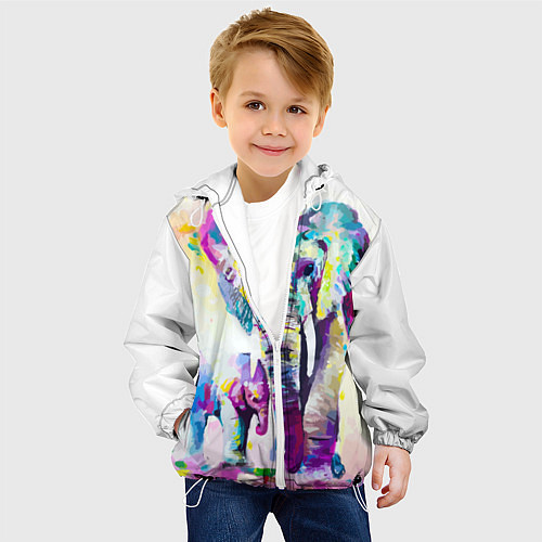 Детская куртка Акварельные слоны / 3D-Белый – фото 4