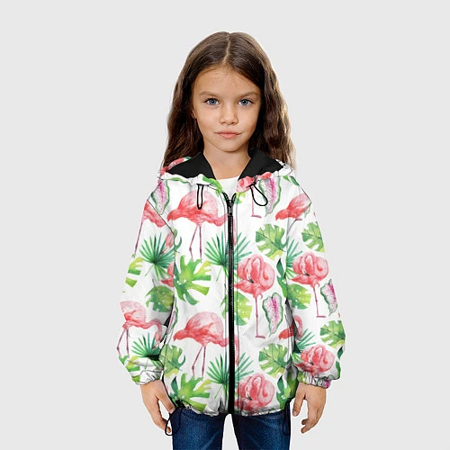 Детская куртка Фламинго в тропиках / 3D-Черный – фото 3