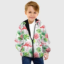 Куртка с капюшоном детская Фламинго в тропиках, цвет: 3D-черный — фото 2