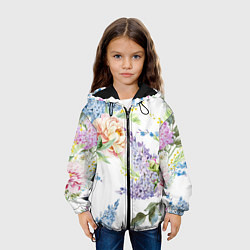 Куртка с капюшоном детская Сирень и Пионы, цвет: 3D-черный — фото 2