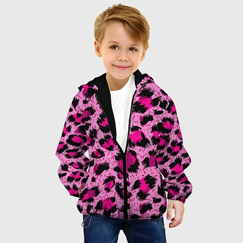Детская куртка Розовый леопард / 3D-Черный – фото 4