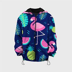 Куртка с капюшоном детская Фруктовый фламинго, цвет: 3D-черный