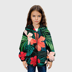 Куртка с капюшоном детская Тропический мотив, цвет: 3D-черный — фото 2