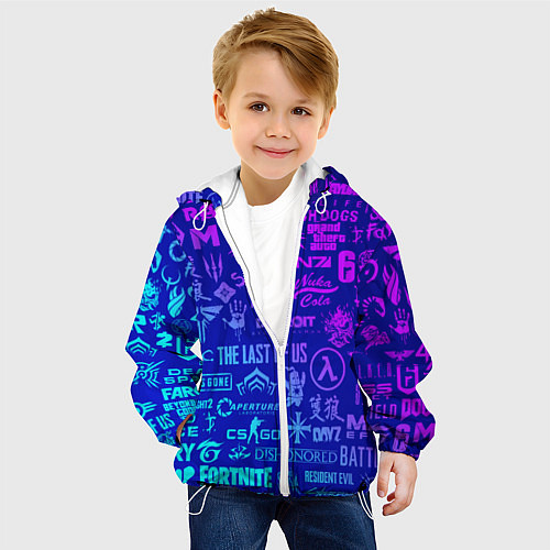 Детская куртка Неоновые геймерские лого / 3D-Белый – фото 4