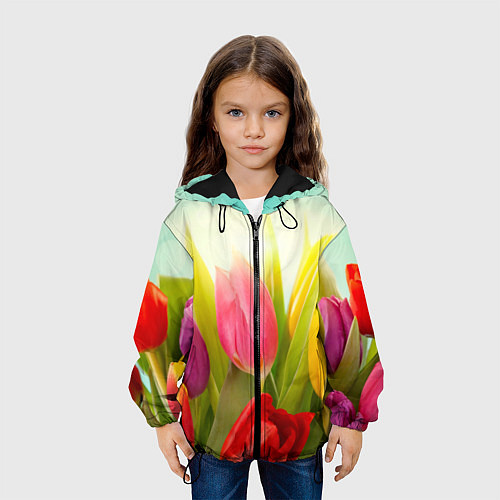 Детская куртка Цветущие тюльпаны / 3D-Черный – фото 3