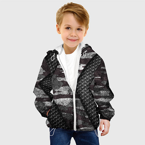 Детская куртка Камуфляжная черная объемная броня / 3D-Белый – фото 4