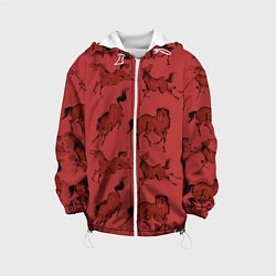 Куртка с капюшоном детская Красные кони, цвет: 3D-белый