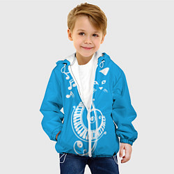 Куртка с капюшоном детская Котик Меломан голубой, цвет: 3D-белый — фото 2