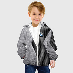 Куртка с капюшоном детская BMW - emblem - metal - texture, цвет: 3D-белый — фото 2