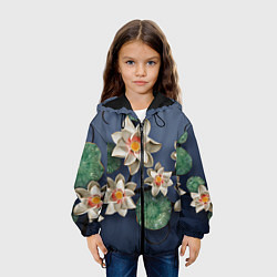 Куртка с капюшоном детская 3D стеклянные цветы, цвет: 3D-черный — фото 2