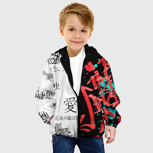 Детская куртка Японские надписи / 3D-Черный – фото 4