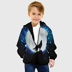 Куртка с капюшоном детская Волк воющий на луну, цвет: 3D-черный — фото 2
