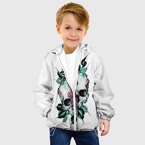 Детская куртка Череп с японскими цветами / 3D-Белый – фото 4