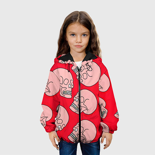 Детская куртка Розовые Черепа / 3D-Черный – фото 3