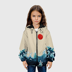 Куртка с капюшоном детская Японский Стиль Волны и Солнце, цвет: 3D-черный — фото 2