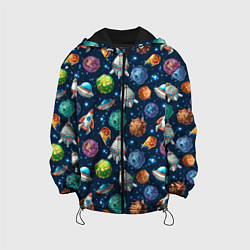 Куртка с капюшоном детская Мультяшные планеты, цвет: 3D-черный