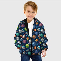 Куртка с капюшоном детская Мультяшные планеты, цвет: 3D-черный — фото 2