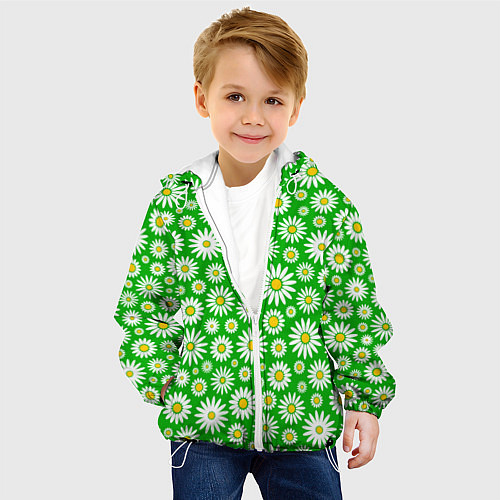 Детская куртка Ромашки на зелёном фоне / 3D-Белый – фото 4