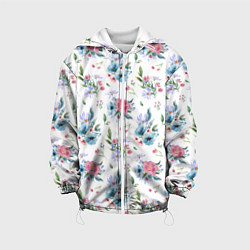 Куртка с капюшоном детская Весенние акварельные цветы, цвет: 3D-белый