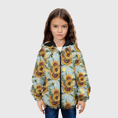 Детская куртка Подсолнухи и пчёлы на голубом / 3D-Черный – фото 3