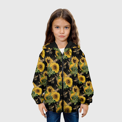 Детская куртка Fashion Sunflowers and bees / 3D-Черный – фото 3