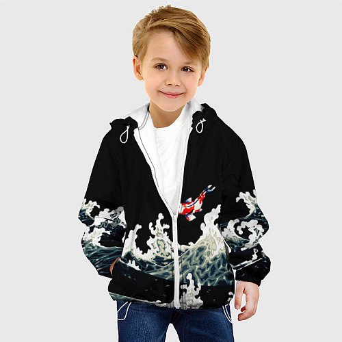 Детская куртка Карп Кои Волна Япония Рыба / 3D-Белый – фото 4