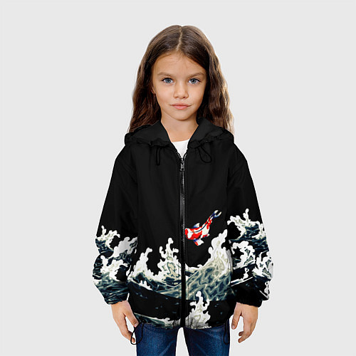 Детская куртка Карп Кои Волна Япония Рыба / 3D-Черный – фото 3