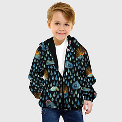 Куртка с капюшоном детская Дождливая осень Солнце, облака, цвет: 3D-черный — фото 2