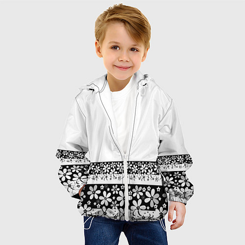 Детская куртка Черно-белый цветочный принт / 3D-Белый – фото 4