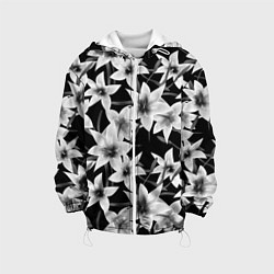 Куртка с капюшоном детская Лилии черно-белые, цвет: 3D-белый